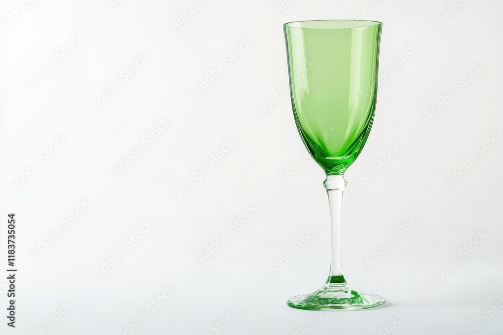 Obraz premium Isolated green matte champagne glass on white background Blank area for text Cocktail menu backdrop