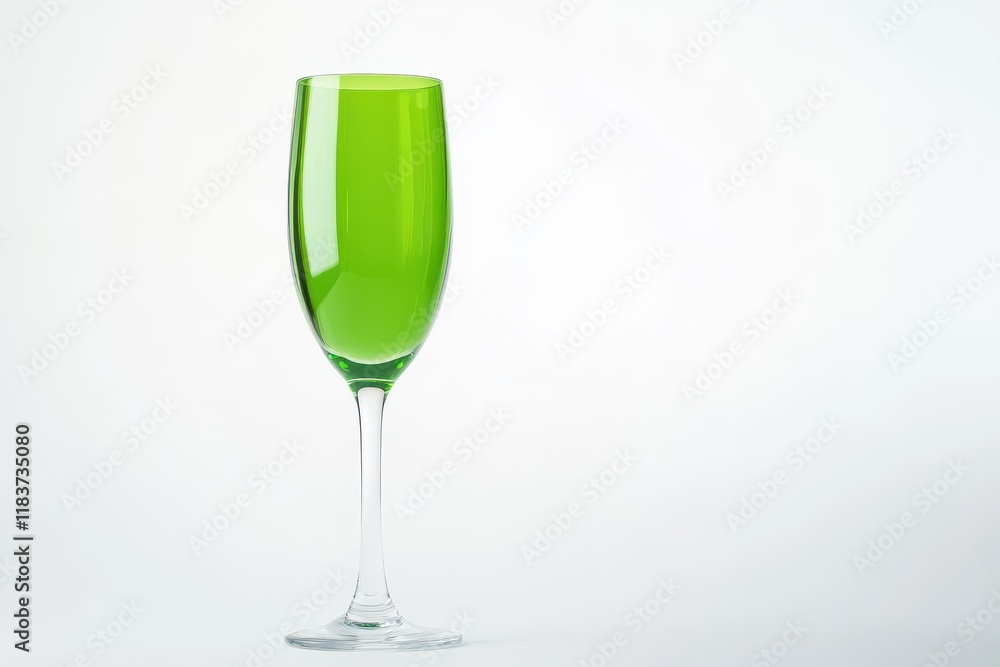 Obraz premium Isolated green matte champagne glass on white background Space for text Cocktail menu backdrop