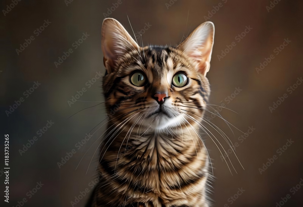 Bengal cat portrait, studio, bokeh, alert. Bengal cat portrait, studio, bokeh, alert.