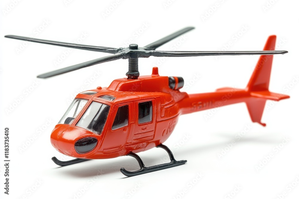 Isolated helicopter toy seen up close against a white background Isolated helicopter toy seen up close against a white background