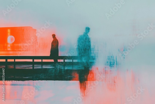 Dreamlike silhouette reflection in colorful surreal landscape