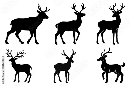 Deer silhouette vector set, Collection of reindeer silhouette isolated on white background. vector illustration