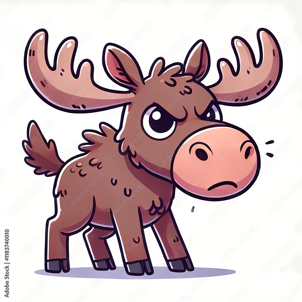 Obraz premium Cute Angry Moose Cartoon Vector Icon Illustration