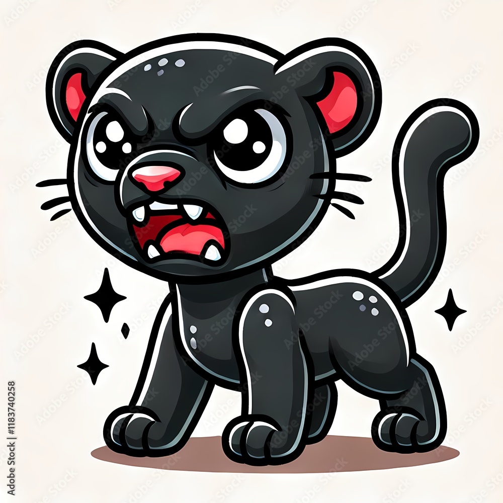 Fototapeta premium Cute Angry Panther Cartoon Vector Icon Illustration