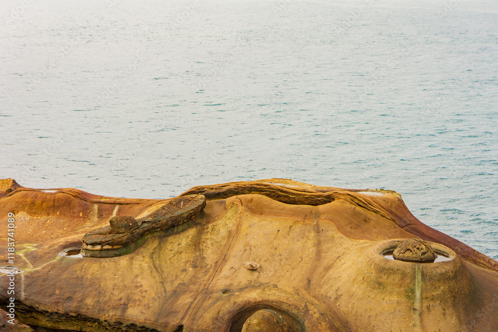 Daytime view of the Candelabra Rock of Yehliu Geopark
