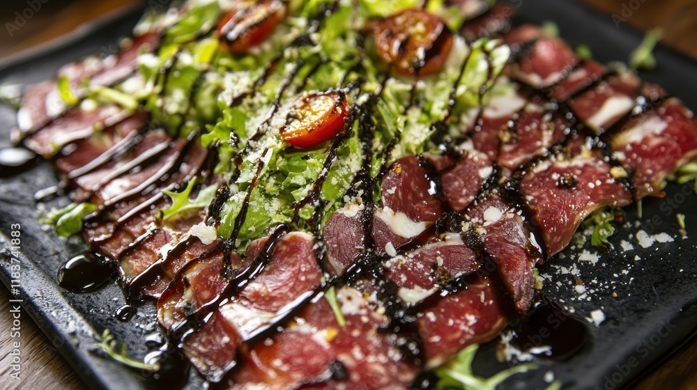 Delicious Beef Carpaccio with Balsamic Glaze and Parmesan