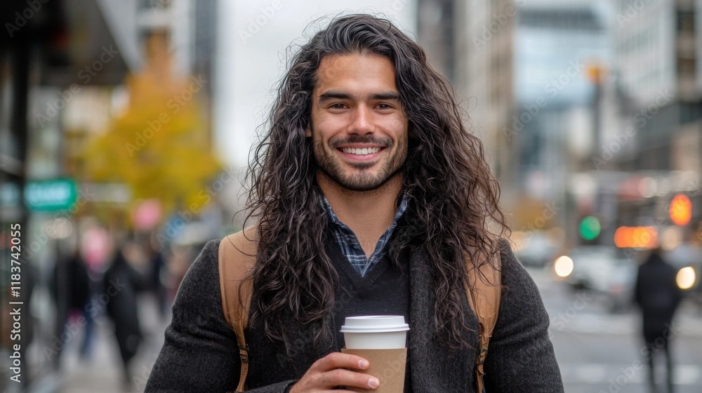Man enjoying coffee in urban setting city center lifestyle photography vibrant environment smiling viewpoint Man enjoying coffee in urban setting city center lifestyle photography vibrant environment smiling viewpoint