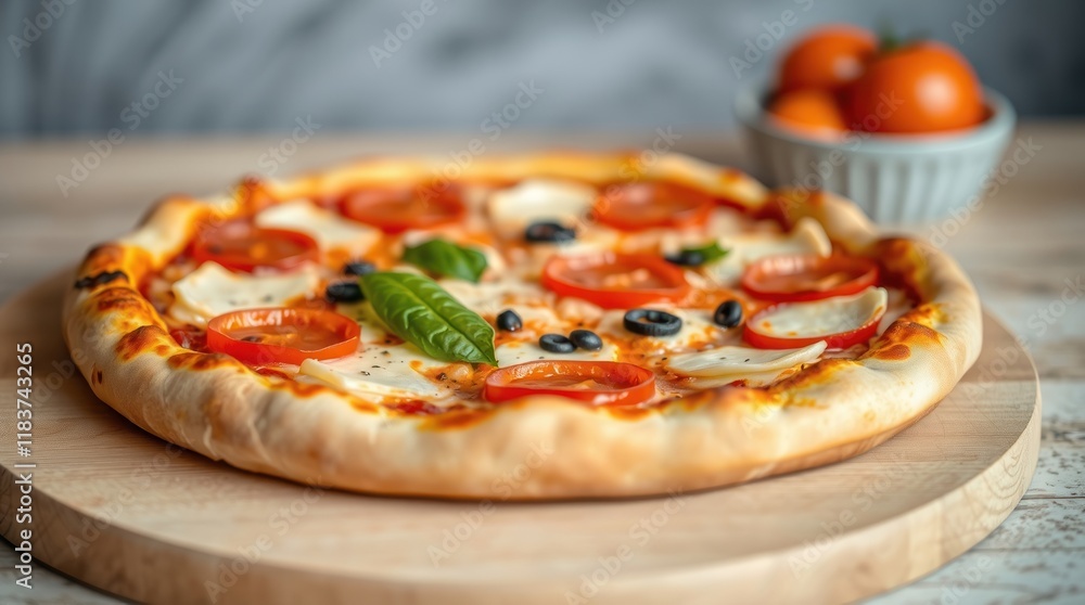 pizza, emphasizing vibrant complementary colors, balanced tones, and high contrast pizza, emphasizing vibrant complementary colors, balanced tones, and high contrast