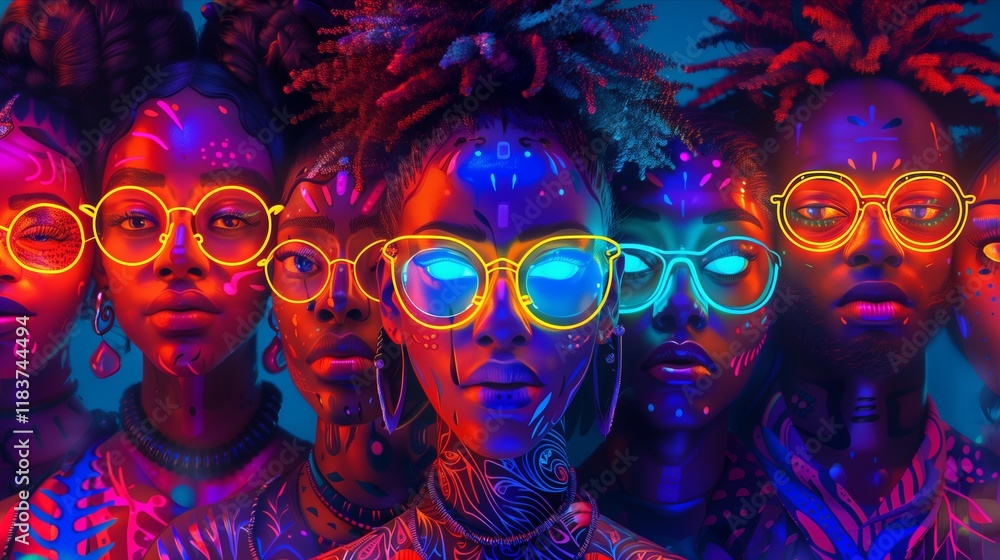 Fototapeta premium Vibrant portrait of diverse individuals showcasing unique styles and expressions, embracing culture and creativity.