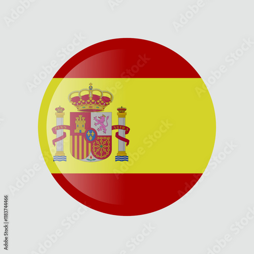 The flag of spain. Circle icon flag. Button flag icon. Standard color. 3d illustration. glossy circle badge	