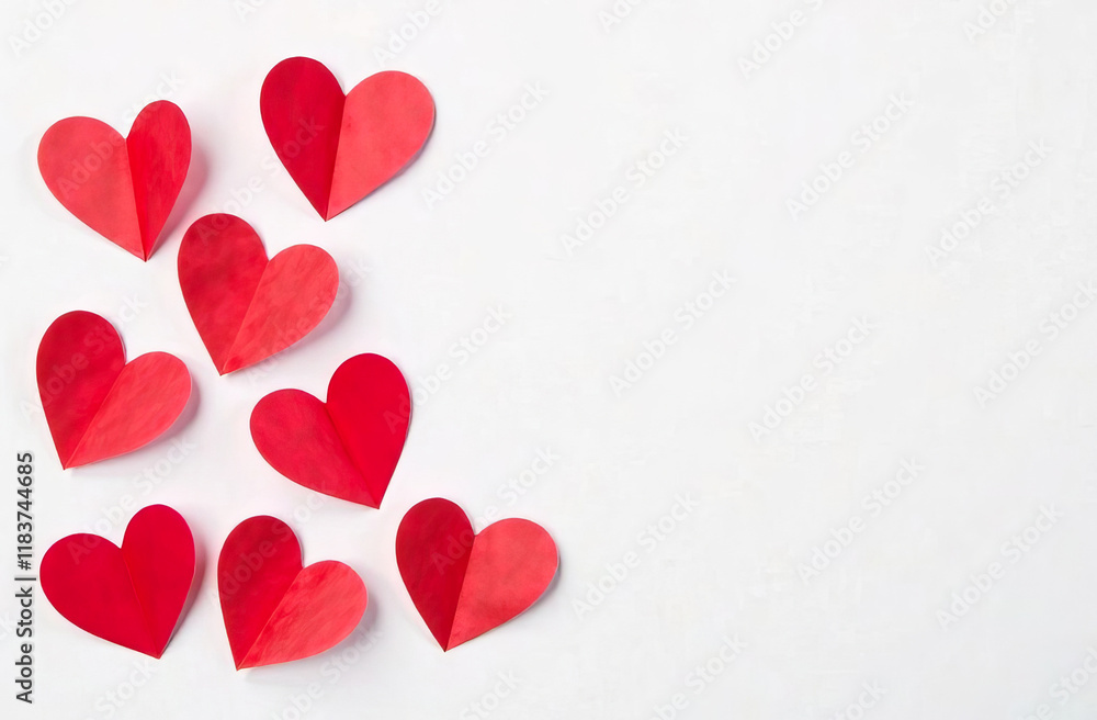 Heart-shaped paper valentines on a white background. The concept of Valentine's Day. Heart-shaped paper valentines on a white background. The concept of Valentine's Day.