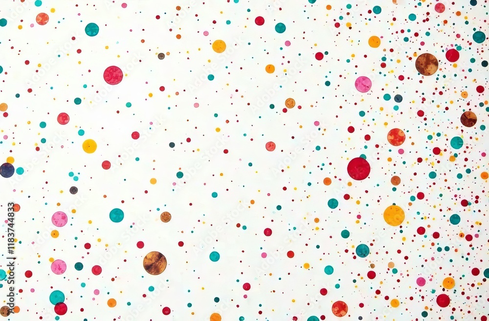 White texture with multi-colored spots and dots. Chaotic jagged spots or seamless dots Tiny specks or droplets of different sizes on an abstract ornament. Background for postcards, design or montage. White texture with multi-colored spots and dots. Chaotic jagged spots or seamless dots Tiny specks or droplets of different sizes on an abstract ornament. Background for postcards, design or montage.