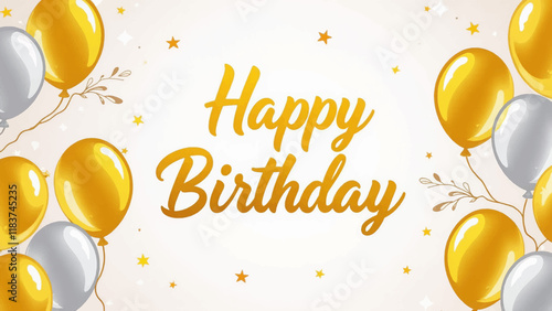 Elegant Birthday Bliss: 3D Golden & Silver Balloons with Gradient Luxe Accents.