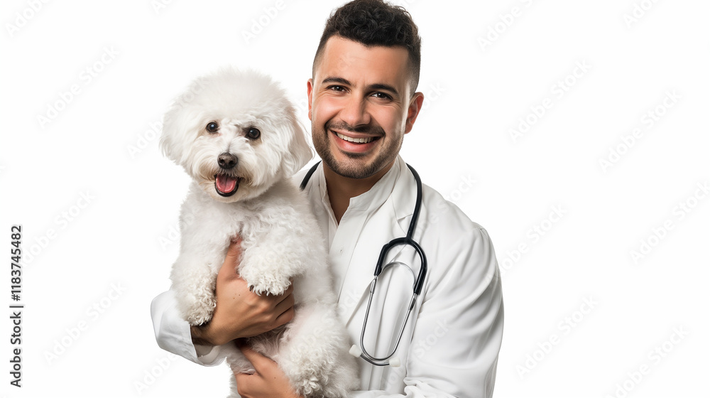 Puppy on a Veterinarian's Lap isolated on white background Puppy on a Veterinarian's Lap isolated on white background