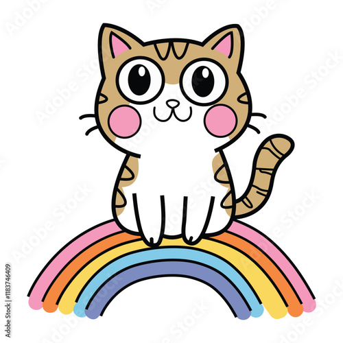 doodle cat on rainbow 