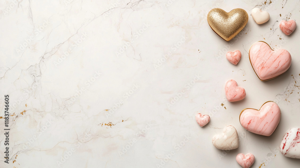 Fototapeta premium Happy Valentineâs Day inscription on a marble and gold background.