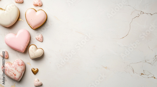 Happy Valentineâs Day inscription on a marble and gold background. photo