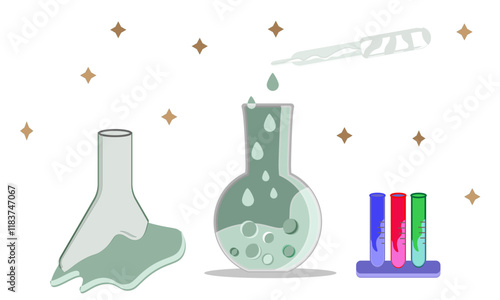 "Laboratory glassware and chemical experiment illustration"