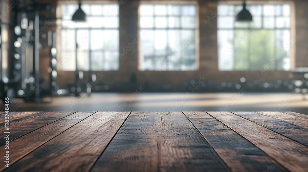 Table background of free space and gym interior Table background of free space and gym interior