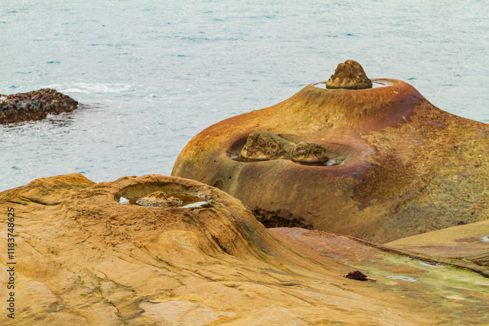 Daytime view of the Candelabra Rock of Yehliu Geopark