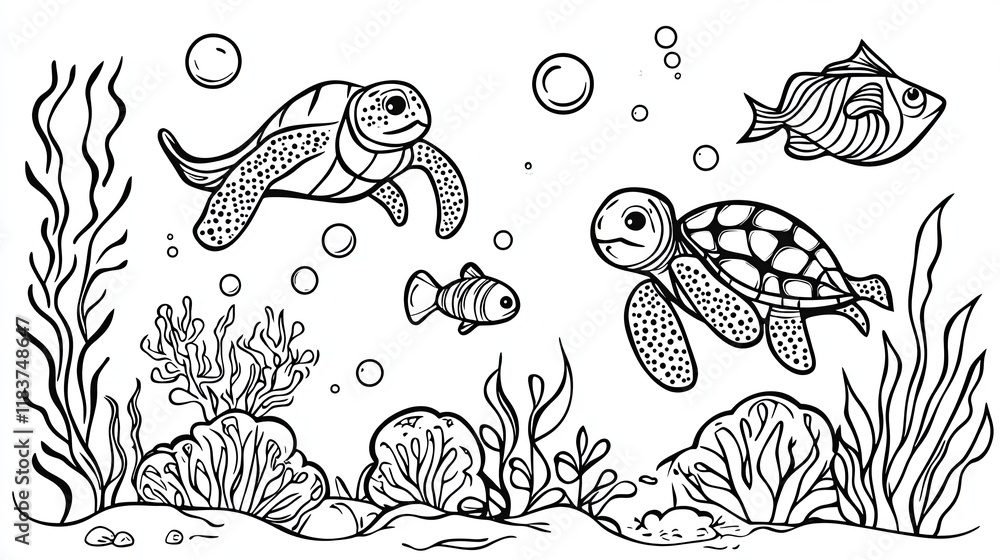 Fototapeta premium Ocean Adventure Coloring Page for Kids