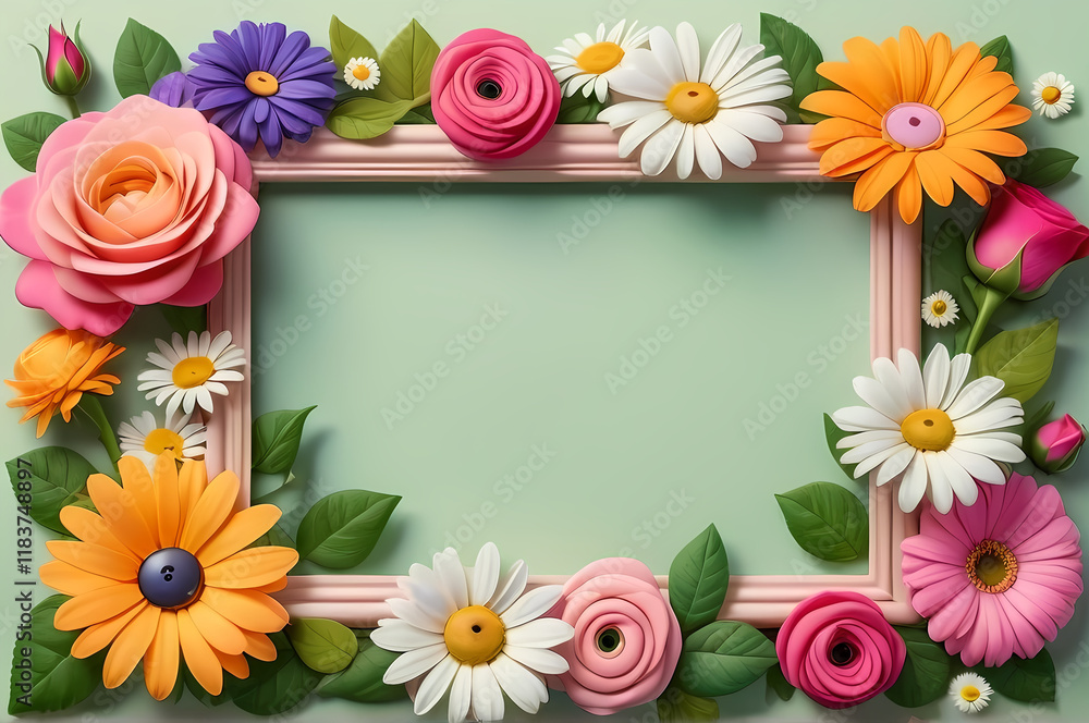中央に長方形の枠を持つ、色鮮やかな花のイラスト。バラ、ボタン、マーガレットなどのカラフルな花々と、豊かな緑の葉で囲まれています。これらのイメージは、カード、招待状、装飾デザインに最適で、繊細なディテールとパステルカラーを明るい背景や自然をテーマにした構図で組み合わせています。
中央に長方形の枠を持つ、色鮮やかな花のイラスト。バラ、ボタン、マーガレットなどのカラフルな花々と、豊かな緑の葉で囲まれています。これらのイメージは、カード、招待状、装飾デザインに最適で、繊細なディテールとパステルカラーを明るい背景や自然をテーマにした構図で組み合わせています。