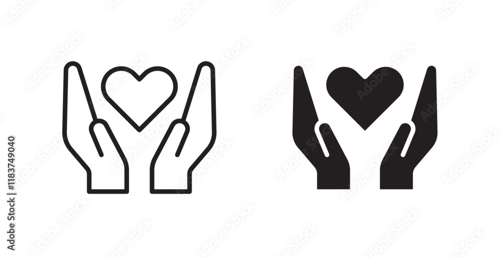 Heart and hands icon set vector graphics designs