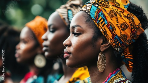 a group of women in colorful head wraps photo