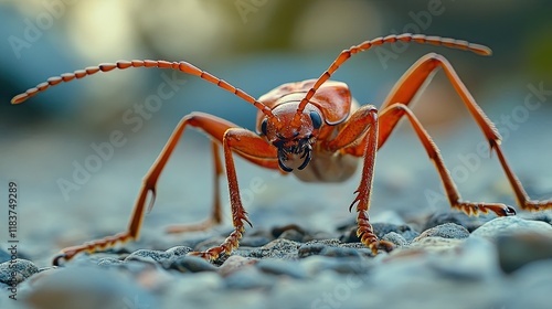 Wallpaper Mural Close-up red insect on gravel, blurred background, nature macro photography, for educational use. Torontodigital.ca