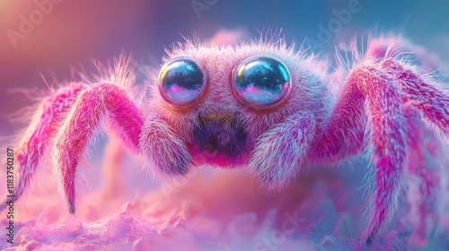 Closeup of a fluffy pink spider