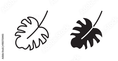 Monstera deliciosa plant leaf icon set vector graphics designs