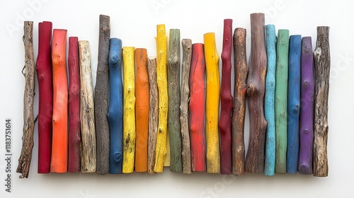 Colorful Wooden Sticks Art: A Vibrant Rainbow Craft photo