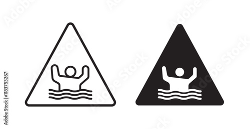 Risk of drowning warning signs set vector graphics designs