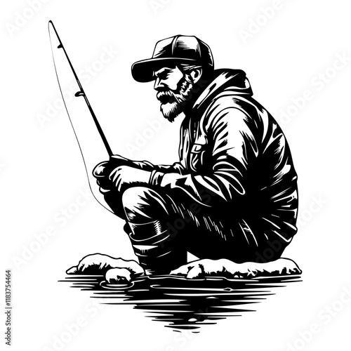 Fishing Life Silhouette: Man with Rod for Creative Graphic Designs