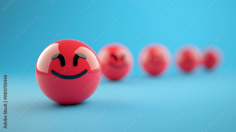 3d emoticon emojies with blur effect on blue background