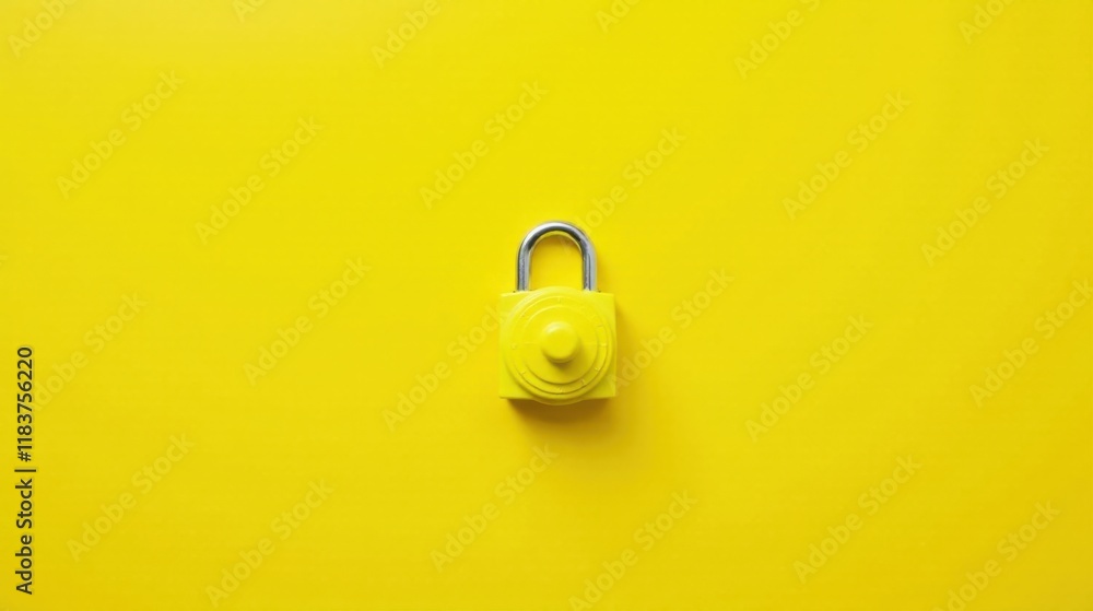 Bright Yellow Padlock on Vivid Yellow Background A Symbol of Security and Protection Bright Yellow Padlock on Vivid Yellow Background A Symbol of Security and Protection