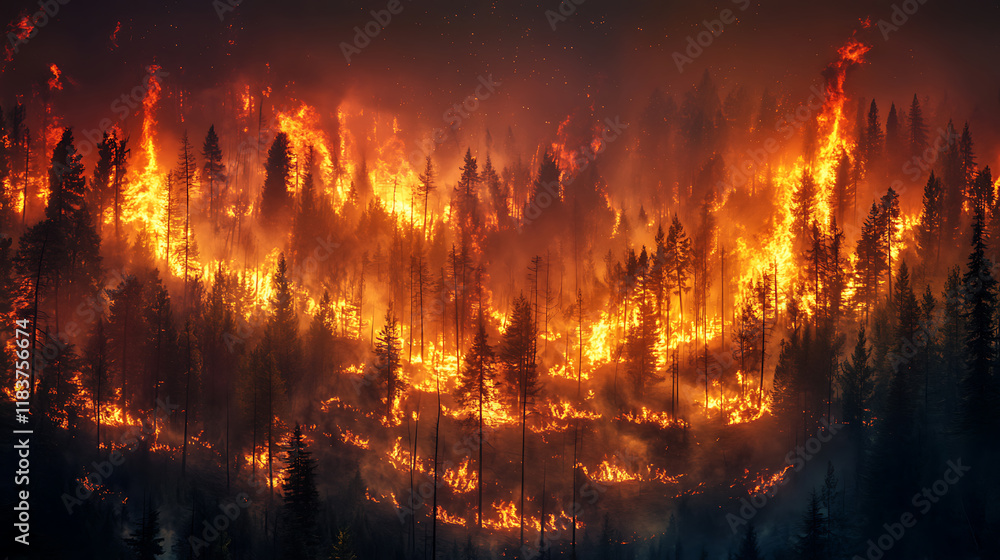 Aerial view of a burning forest, wildfire, global warming and climate change concept Aerial view of a burning forest, wildfire, global warming and climate change concept