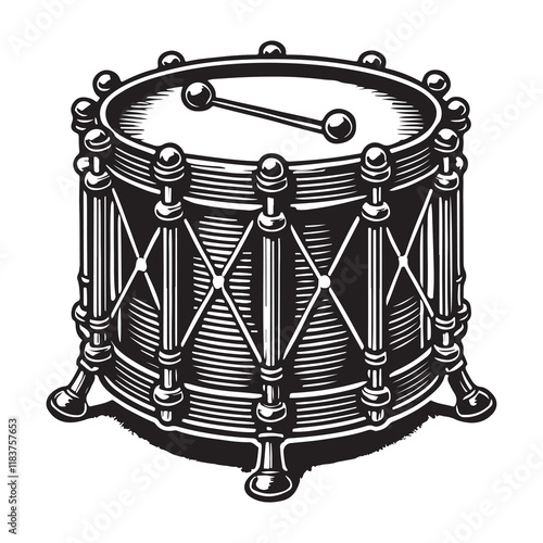 Timpani Silhouette Vector Illustration, Solid White Background.