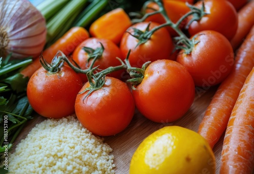 Scrumptious homemade veggie couscous with tomatoes and carrots photo