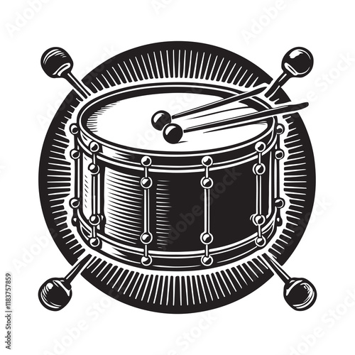 Timpani Silhouette Vector Illustration, Solid White Background.