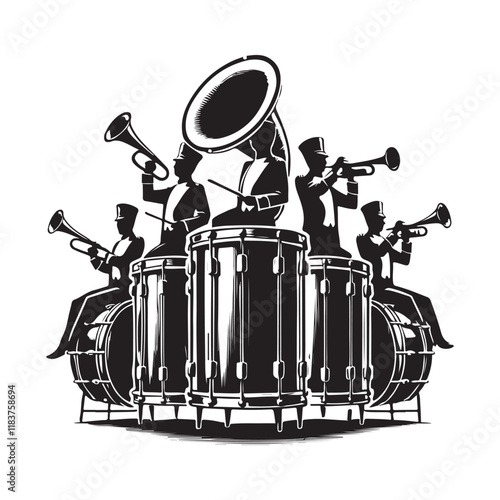 Timpani Silhouette Vector Illustration, Solid White Background.