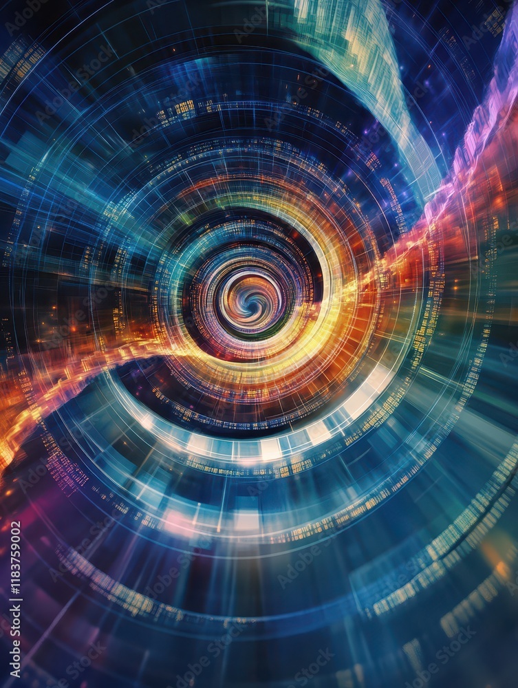 Obraz premium Kaleidoscopestyle financial charts morphing into dynamic colorful growth spirals