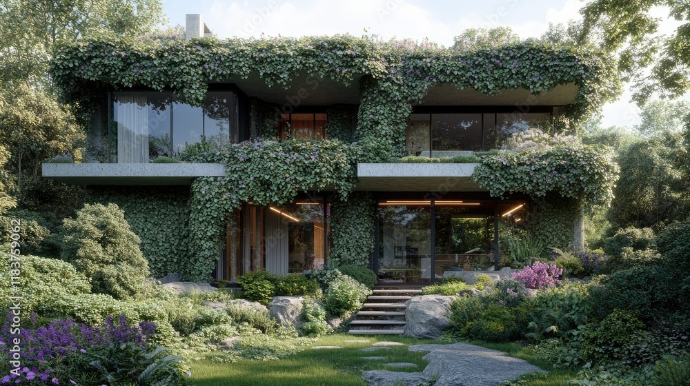 Modern House Covered in Lush Greenery Modern House Covered in Lush Greenery