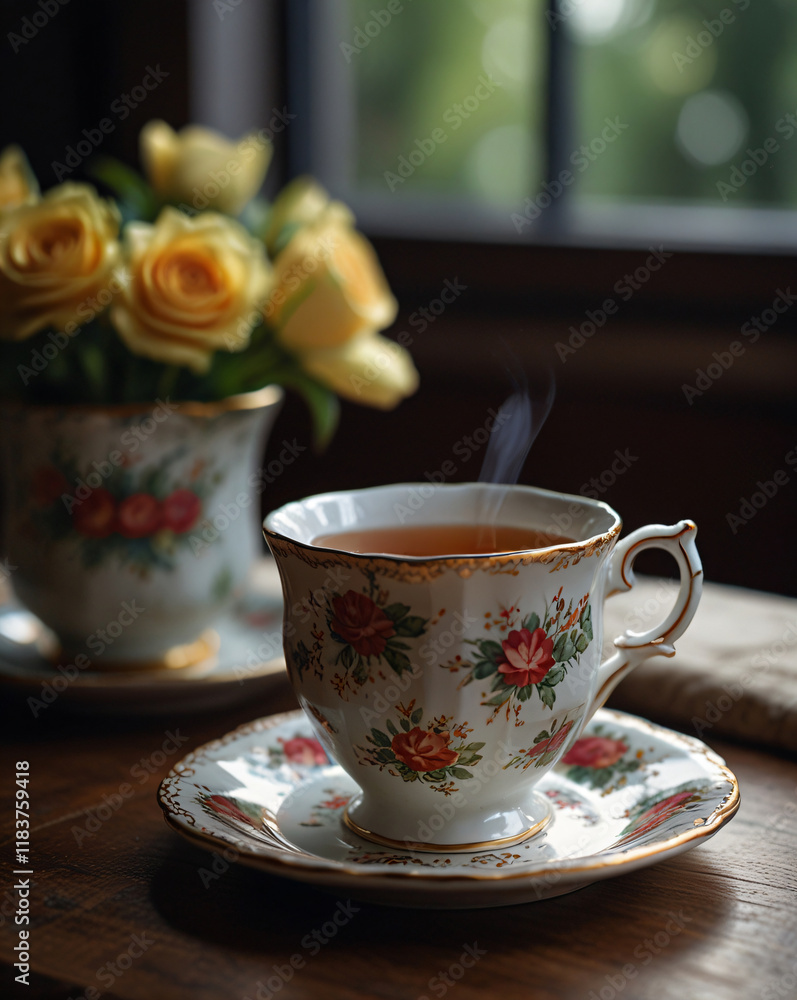 Fototapeta premium A cup of tea in a delicate porcelain cup.