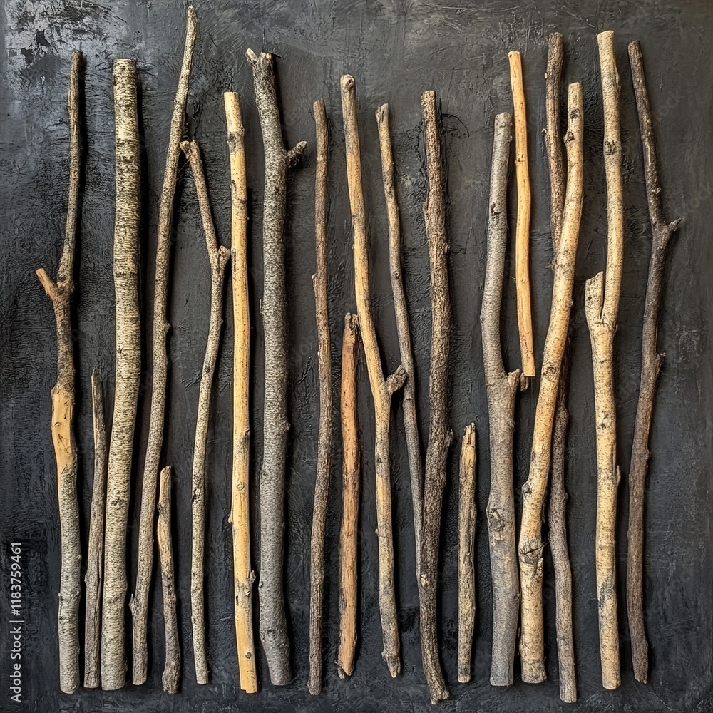 Rustic Wooden Sticks on Dark Background: Nature Photography Rustic Wooden Sticks on Dark Background: Nature Photography