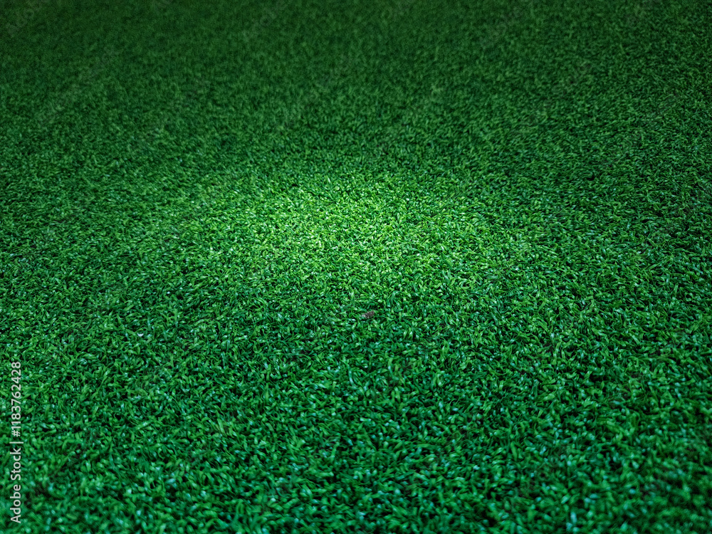 Fototapeta premium Top view of artificial green grass texture background. Flat green grass texture background.