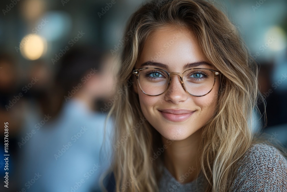 Young happy businesswoman having meeting with her colleagues in office and looking at camera. Generative AI Young happy businesswoman having meeting with her colleagues in office and looking at camera. Generative AI