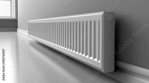 Wallpaper Mural A white radiator is mounted on a gray wall in a room with a shiny, light-colored floor Torontodigital.ca