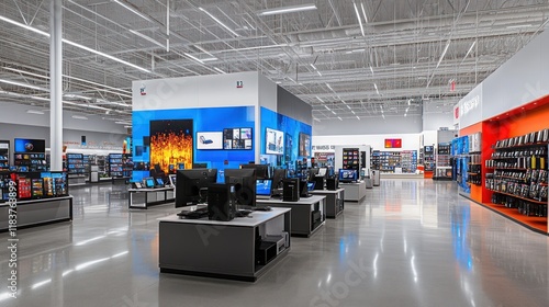 Modern Electronics Store Interior Design: Sleek Displays and Bright Lighting
