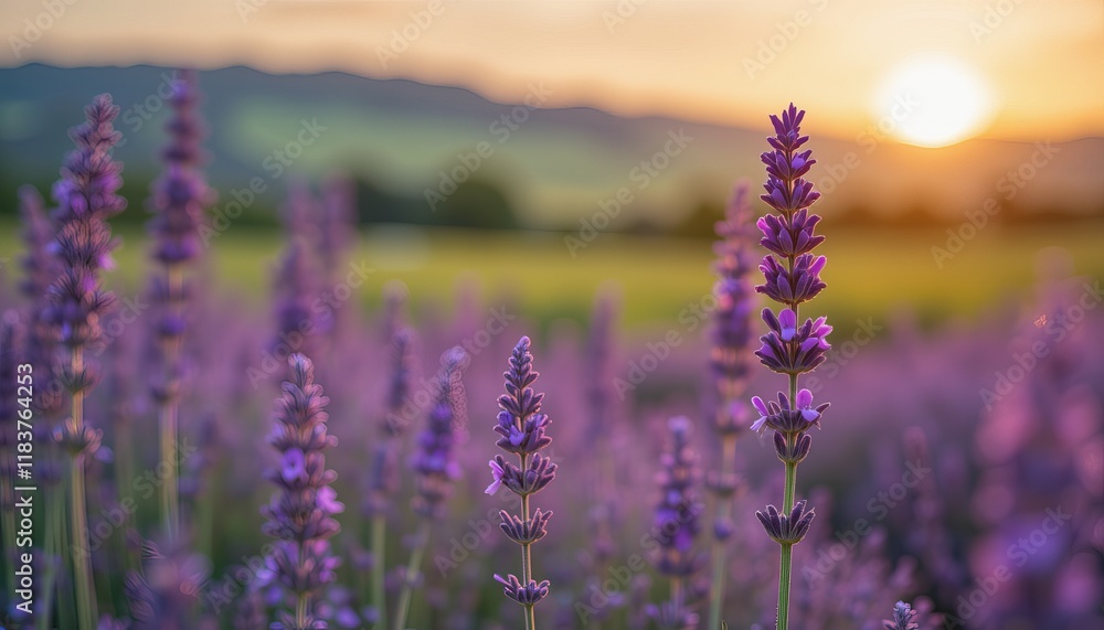 enchanting lavender fields bathed in golden sunset light, creating a serene and colorful countryside scene. enchanting lavender fields bathed in golden sunset light, creating a serene and colorful countryside scene.